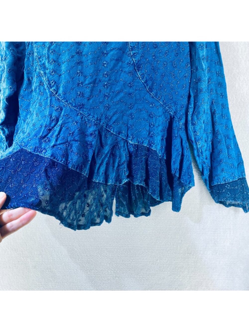 Vintage y2k Top Womens M Blue Ruffle Blouse Whimsygoth Fairycore - Picture 3 of 10